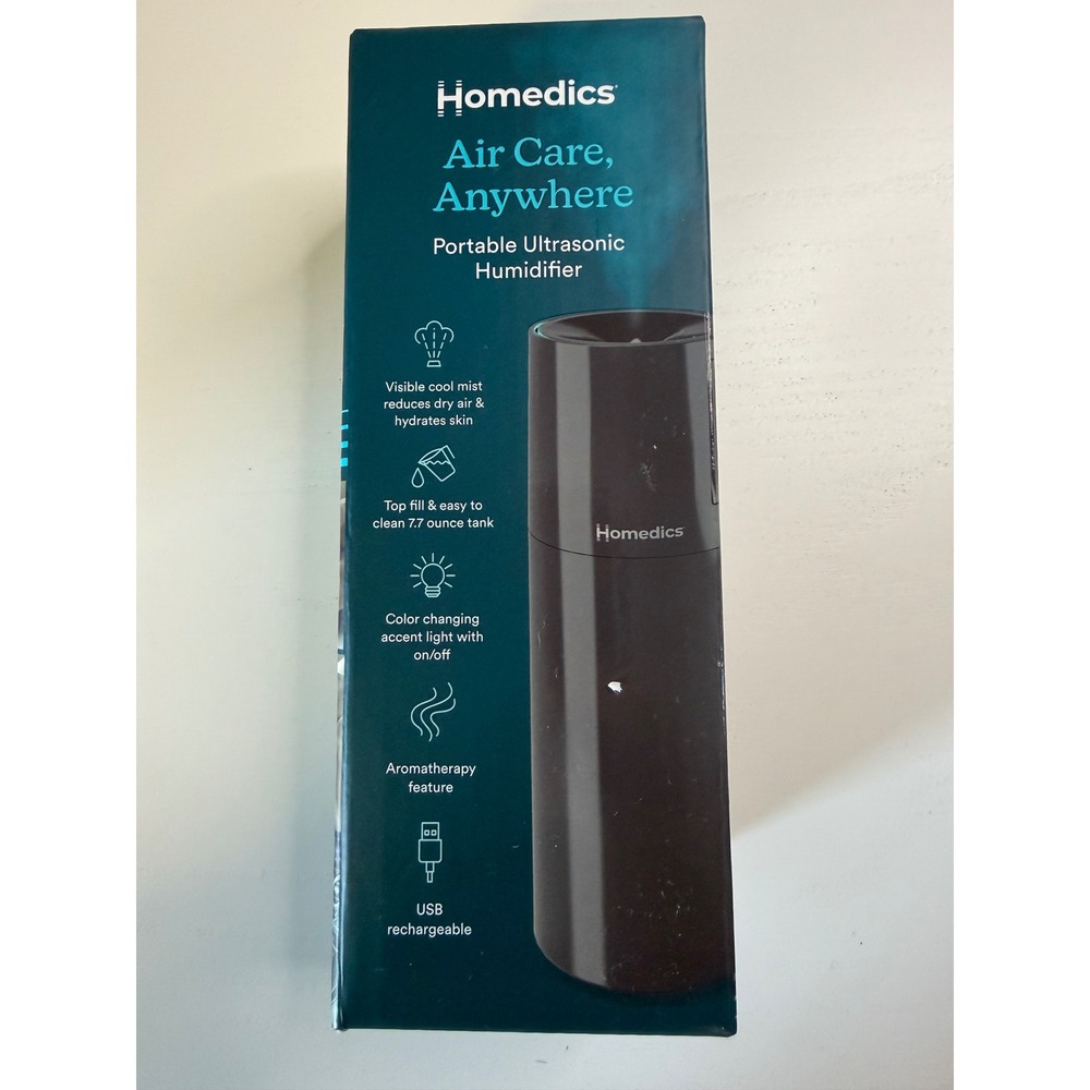 Homedics Air Care Anywhere Portable Ultrasonic Humidifier USB Rechargeable Black
